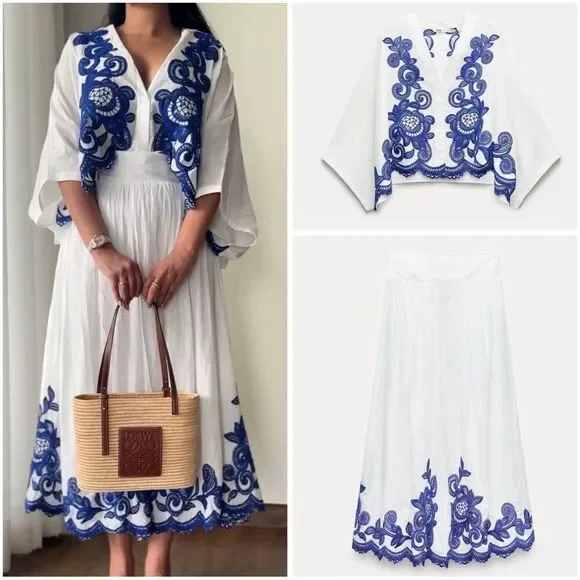Zara Co-Ord Set Embroidered Blouse And Skirt - Picture 4 of 15
